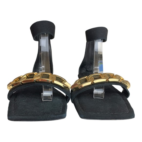 NWOB Good American Chain Ankle Wrap Sandal Suede Black Size 7 Zipper Back - Picture 2 of 10